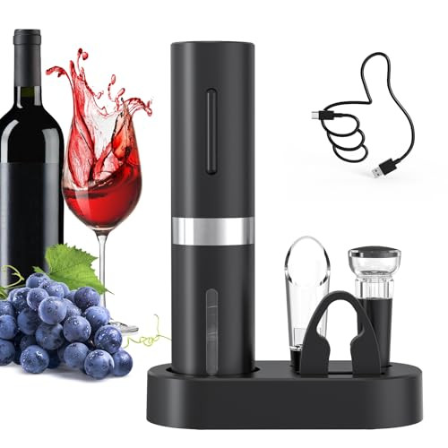 Rechargeable Electric Wine Bottle Opener Set – Cordless Corkscrew with Foil Cutter, Perfect for Effortless Wine Opening, Compact and Stylish Design for Any Occasion.