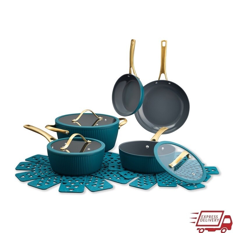12 Piece Non-Stick Cookware Set Aluminum Ceramic Kitchen Cooking Essentials New