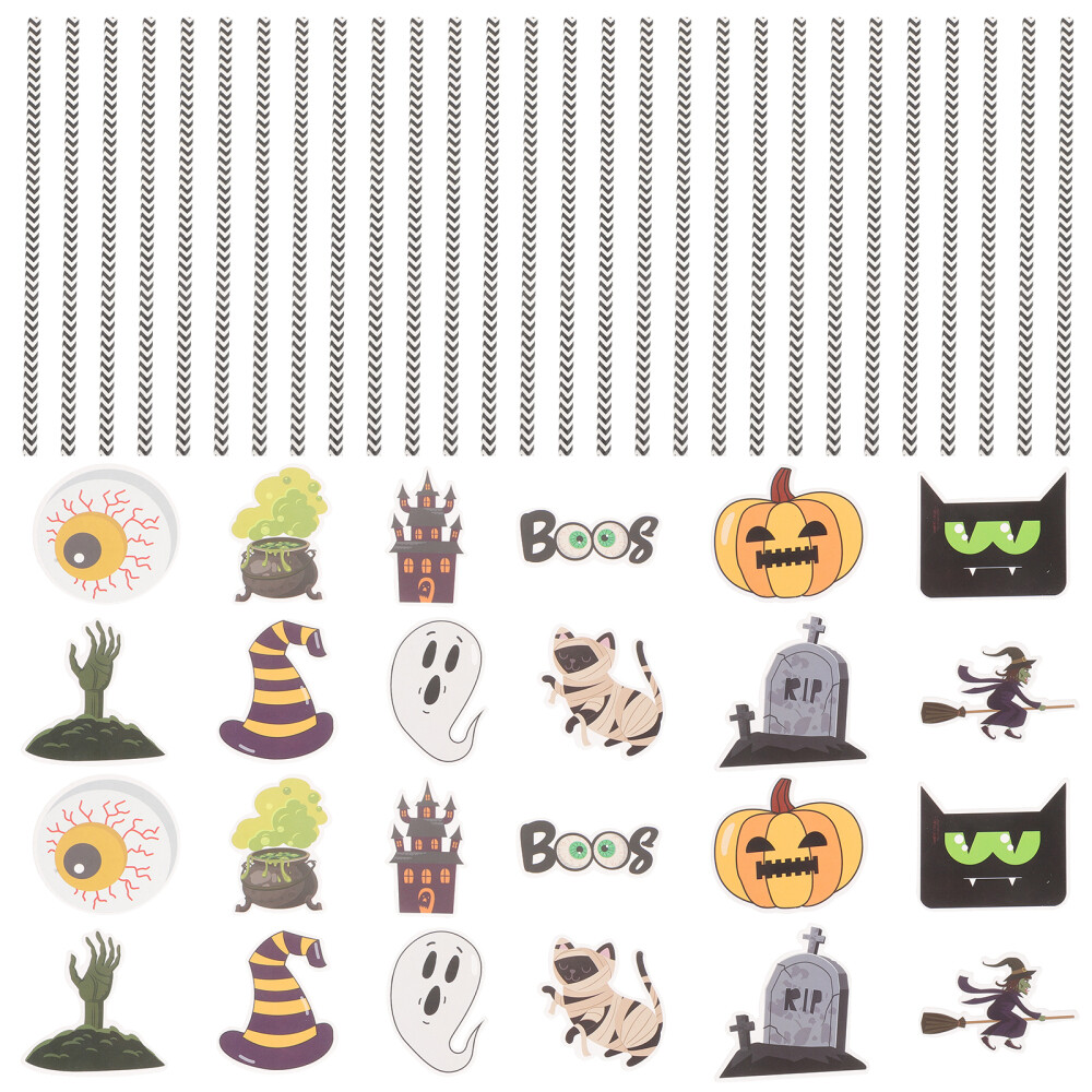 24 Pcs Fun Straws Halloween Toppers for Paper Decorations Elements