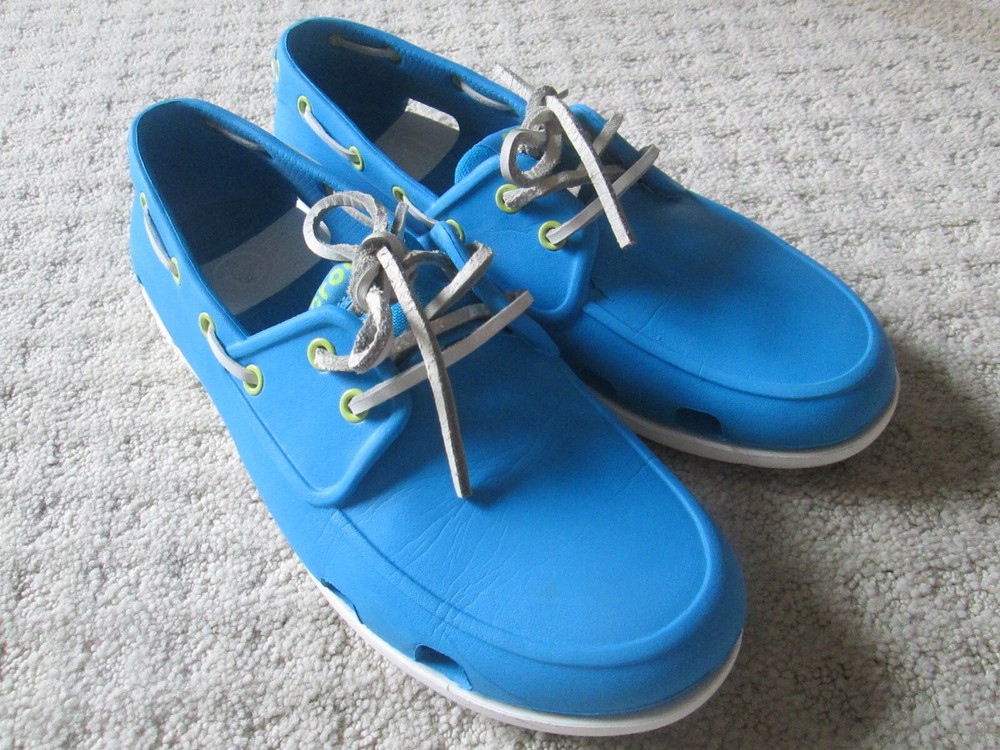 Crocs Men's Classic 14327 Blue/White Rubber Lace Up Water/  Boat Shoes Size 9