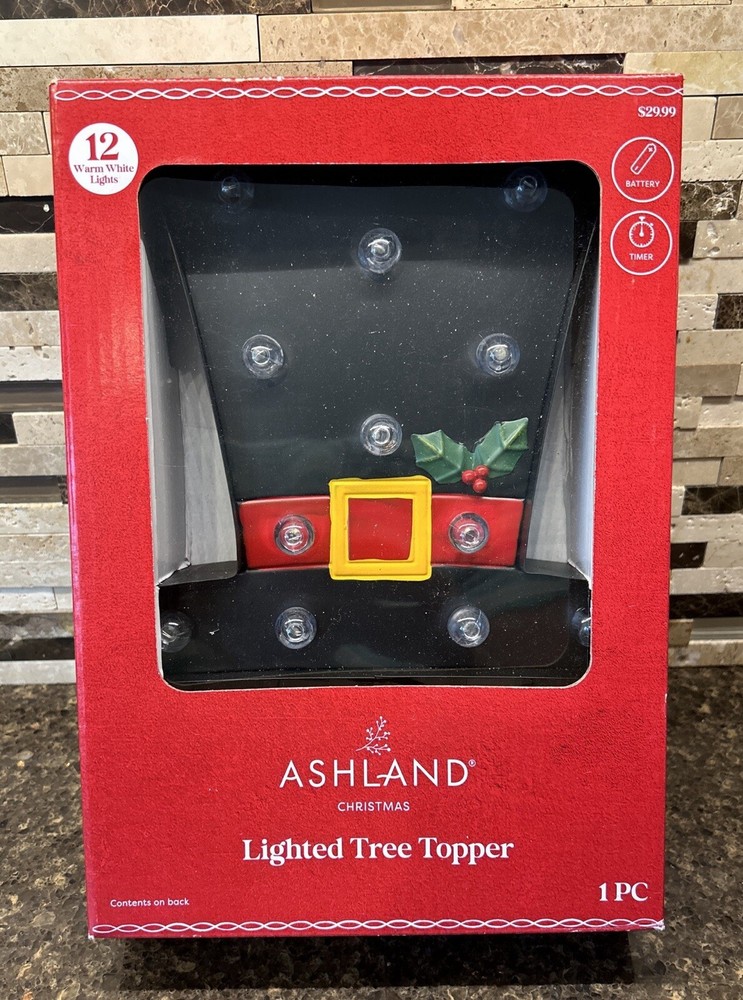 Lighted Snowman Hat Christmas Tree Topper 12 Lights, Battery Operated with Timer