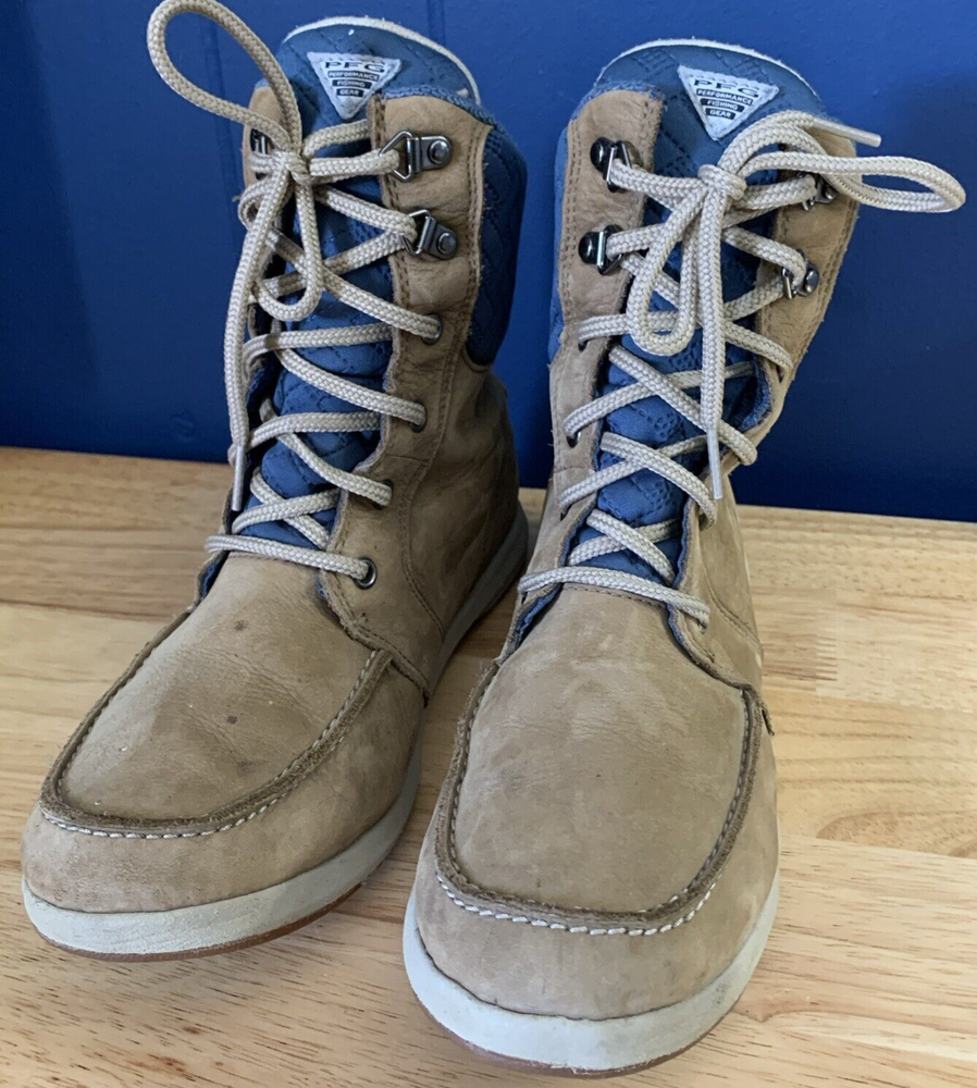 Columbia Outdoor Boots Women's 9 PFG Waterproof Tobacco/Oxford Blue Cabincore