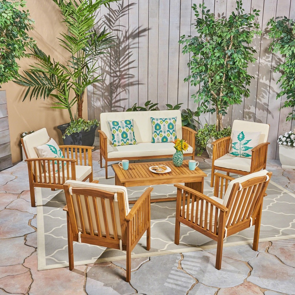 Carolina Outdoor 6-Seater Acacia Wood Patio Chat Set  
