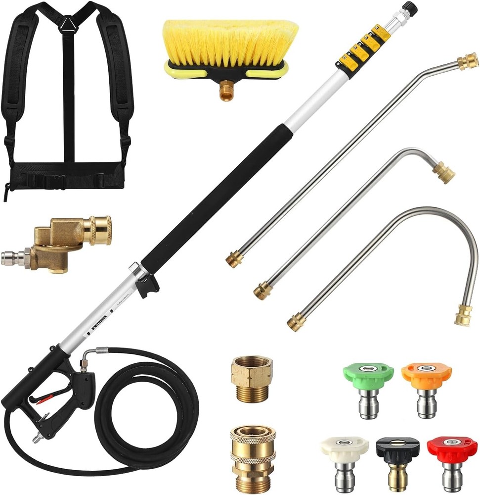 Professional 24 FT Adjustable Pressure Washer Wand with Brush Head & Accessories