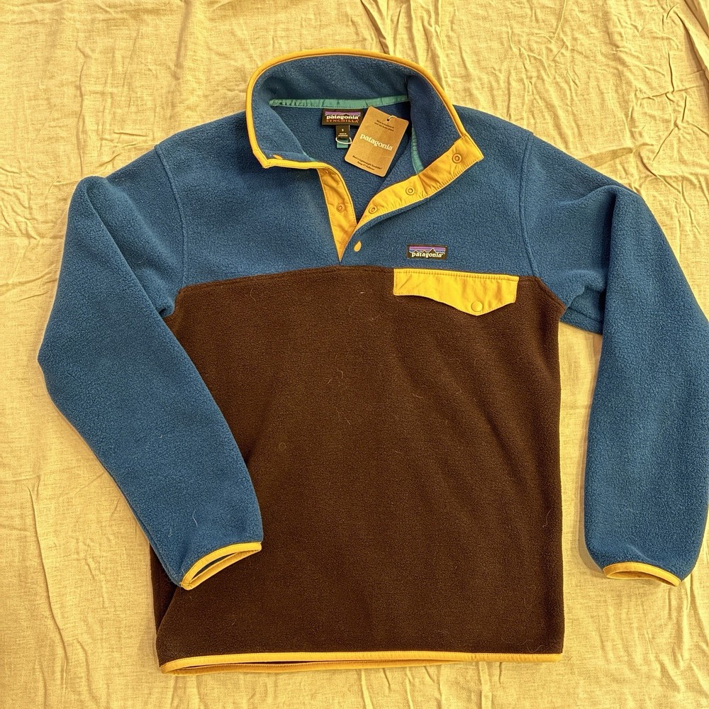 Patagonia Mens Synchilla Snap T Fleece Pullover Blue Colorblock Hiking Jacket