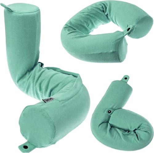 Twist Memory Foam Travel Pillow for Airplanes - 26 Inch Green Neck Support  