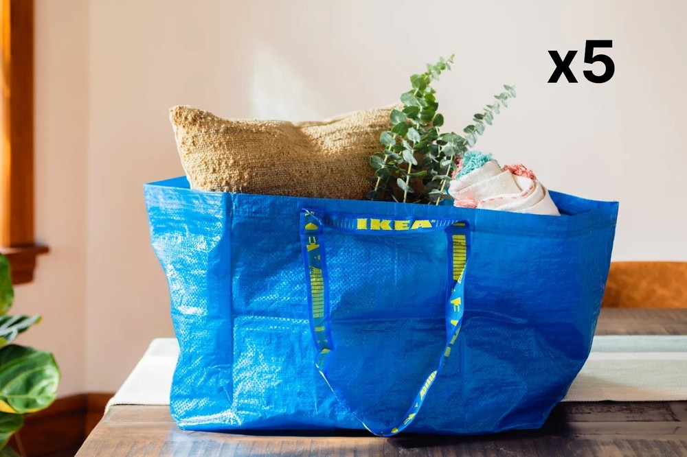 IKEA 5 X LARGE BLUE BAGS Shopping Bag Laundry Storage Travel Tote FRAKTA