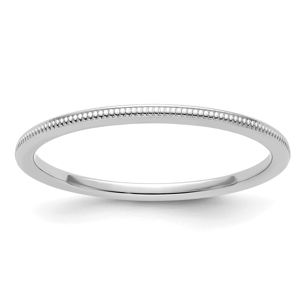 14K White Gold Solid 1.2mm Milgrain Stackable Wedding Band Ring