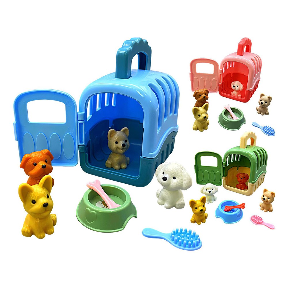 Pet Care Cage Play Set 8pcs Dog Cage Pretend Role Play Dog Grooming Toys For Kid