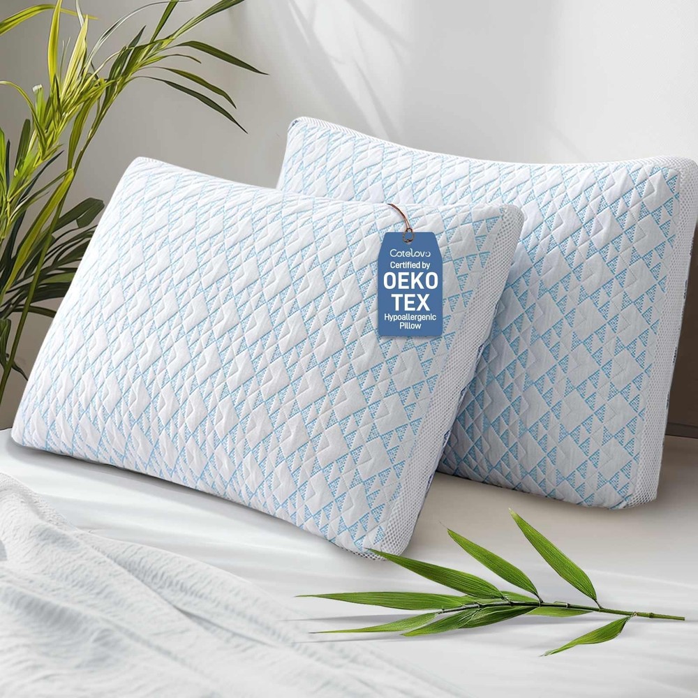 Cooling Bamboo Viscose King Pillow Set of 2 with Shredded Memory Foam