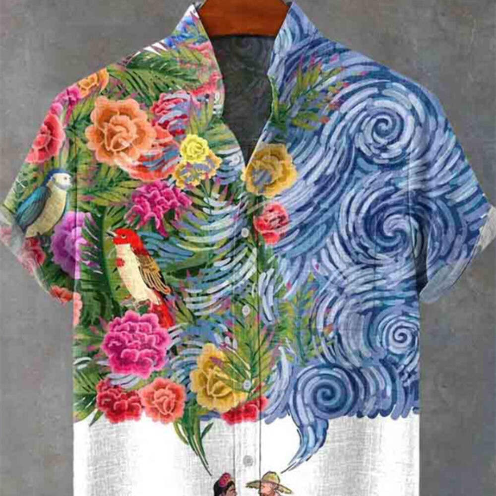 European And American New Men's Shirt Casual Stand Collar Solid Color 3D Printed