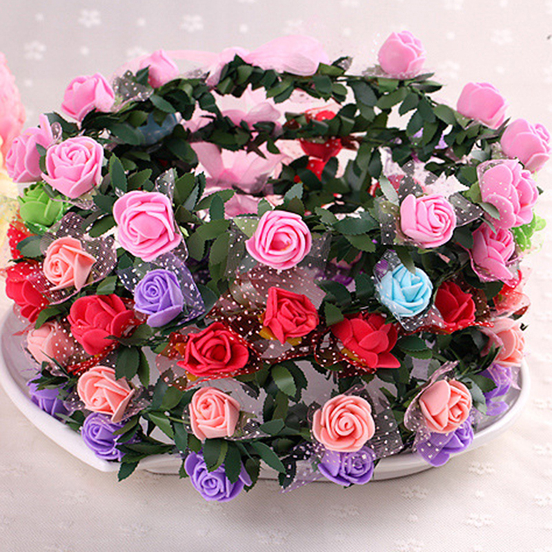 Girls Women Rose Flower Crown Headband Wreath Party Wedding Garland Headwea3*a5