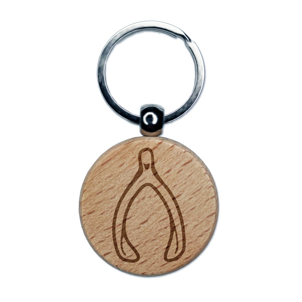 Make a Wishbone Wish Engraved Wood Round Keychain Tag Charm