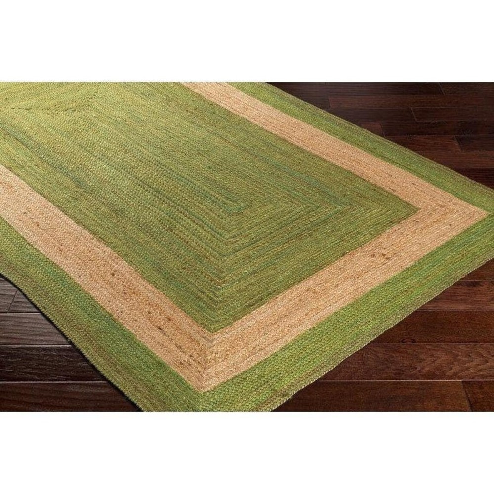 Eco-friendly green jute braided rug in sizes 5x7 to 10x14 - vegan home decor