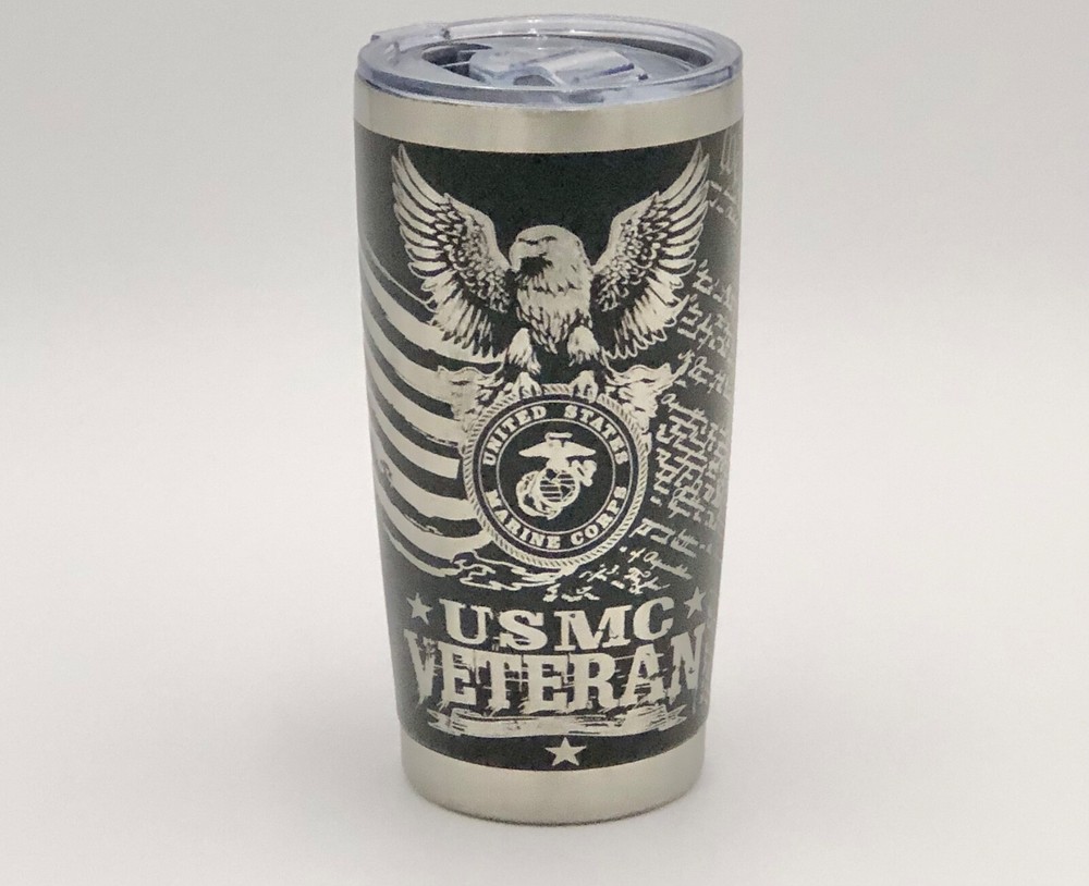 20oz Custom Engraved USMC Veteran Travel Coffee Tumbler Military Gift-image
