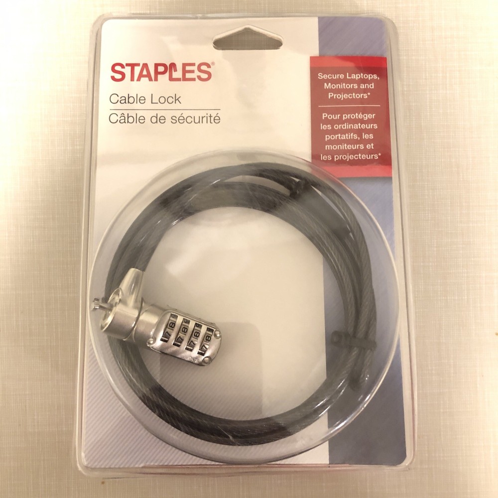 Staples 6.5 Ft Feet (2m) Combination Cable Lock (For Laptop/Monitor/Projector)