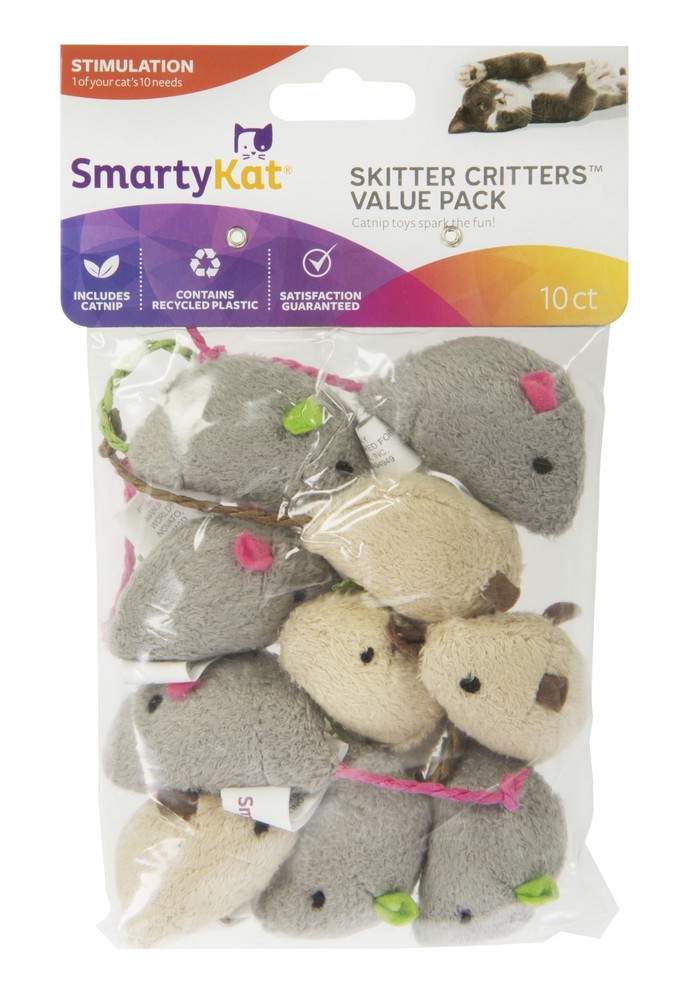 SmartyKat Skitter Critters Plush Catnip Toys 10-Pack for Playful Cats