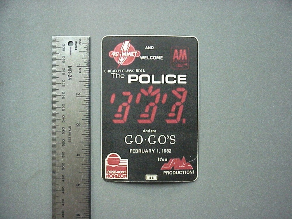 The Police satin cloth radio sticker AUTHENTIC Chicago Feb 1st, 1982 with GoGos!