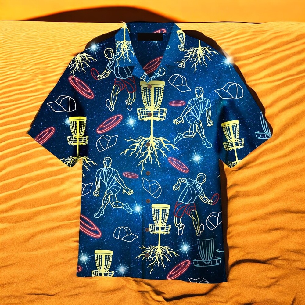 Neon Disc Golf Aloha Hawaiian Shirt Short Sleeve Beachwear S-5XL