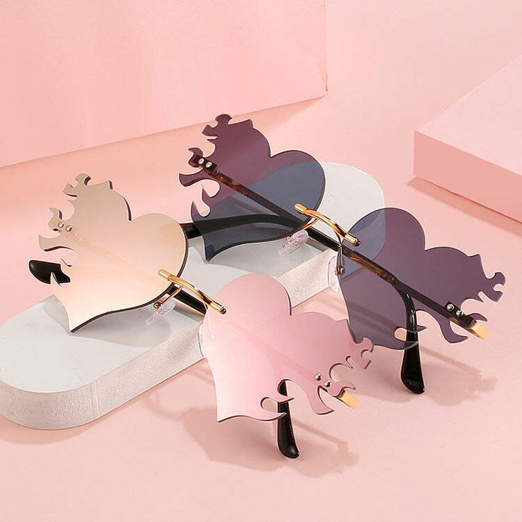 Frameless Love Flame Metal Ball Tide Small Frame Personality Men & women sunglas