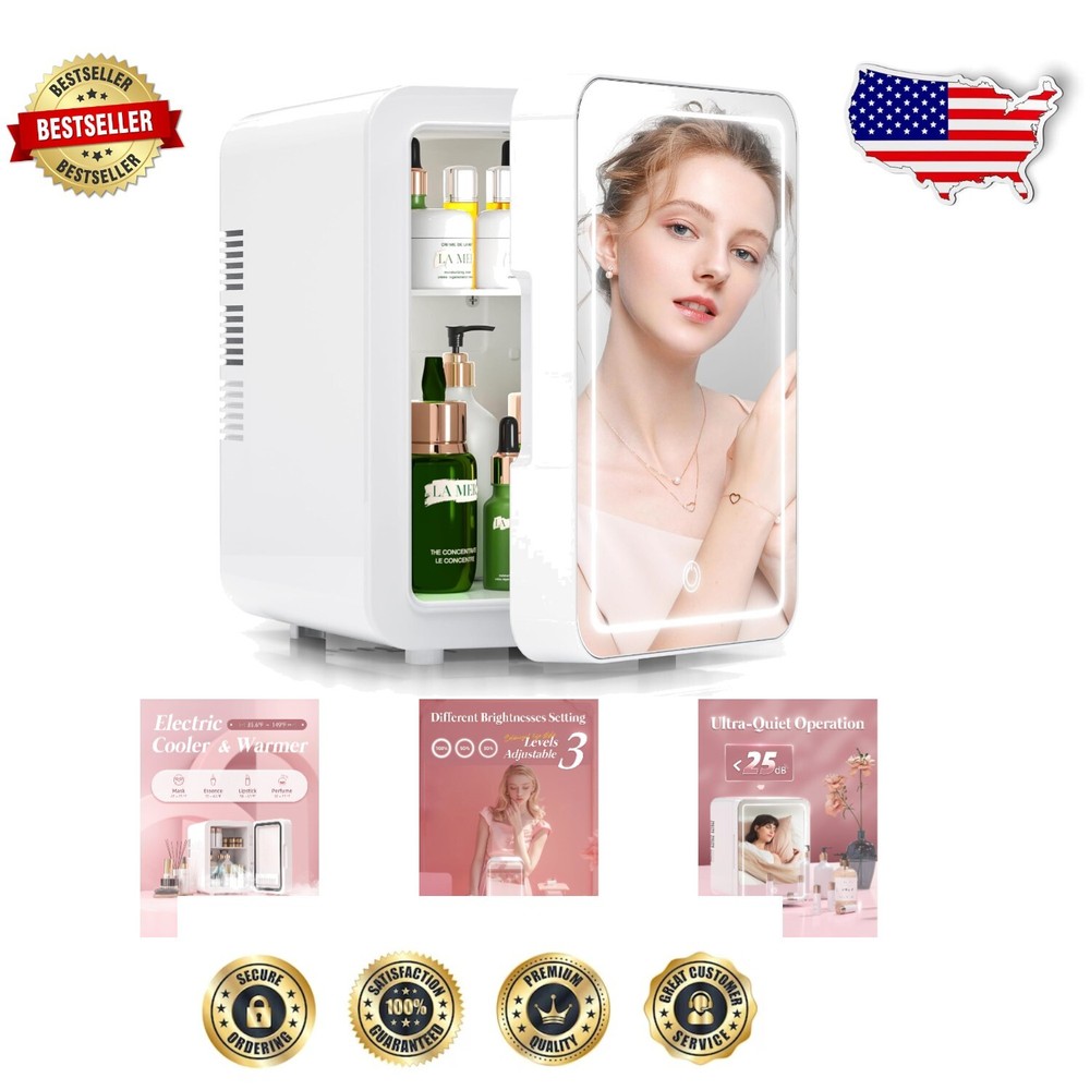 Refrigerador compacto para el cuidado de la piel de 4L con espejo LED táctil - Diseño silencioso susurro