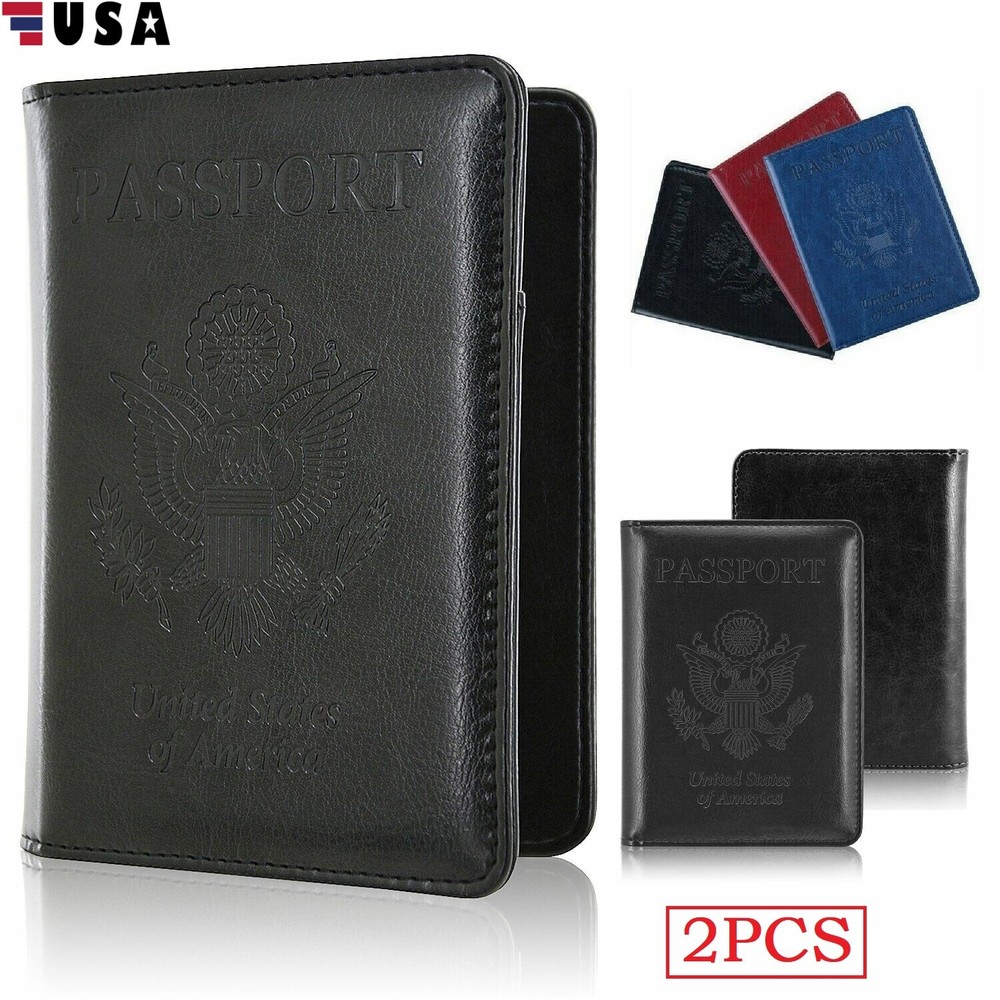 2× Leather Passport Holder Vaccination Card Wallet Blocking Cover Protector Slim