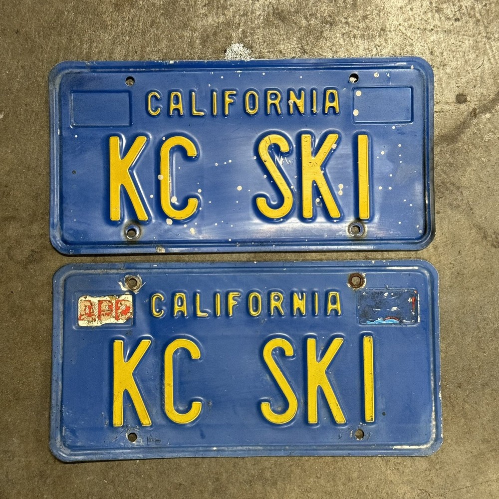 CALIFORNIA Vanity License Plate Pair Blue CA Personal Plates Set MATCHING KC SKI