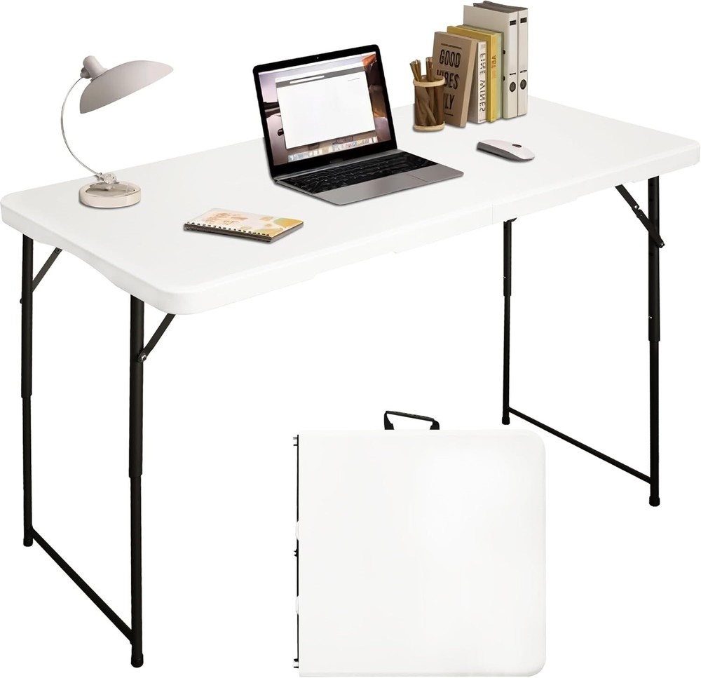 Adjustable 4ft Folding Table for Indoor Outdoor Dining Camping Picnic