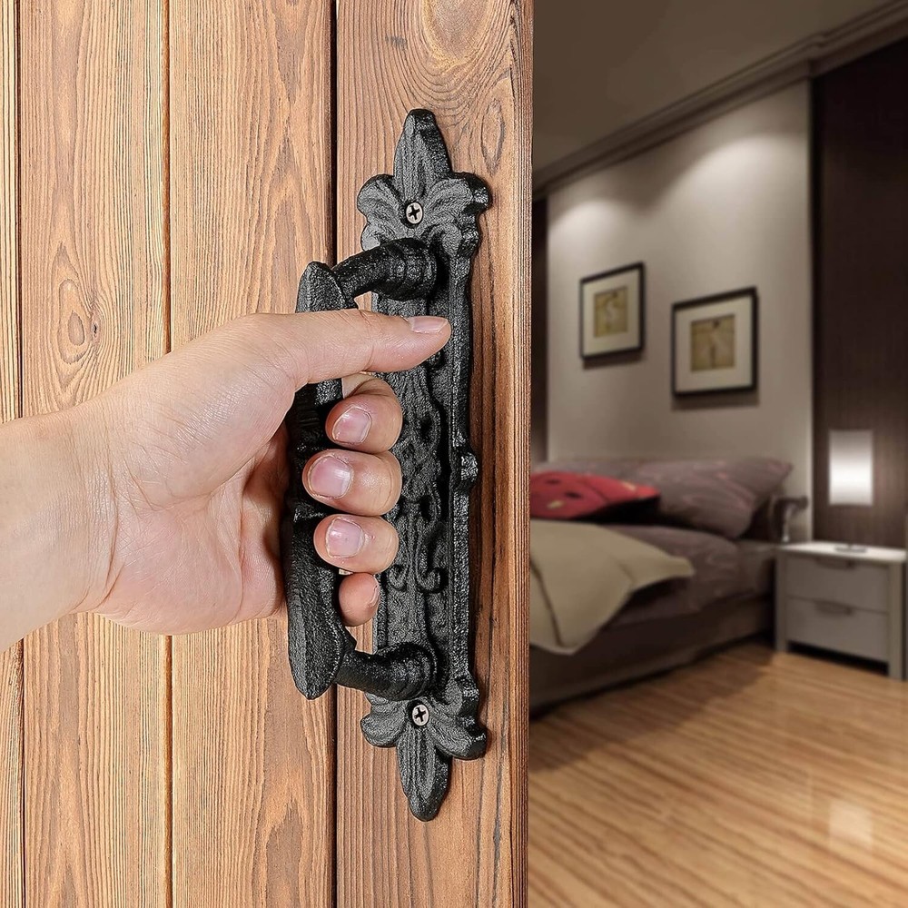 Durable Black Cast Iron Barn Door Handles 4-Pack with Easy Mounting Holes