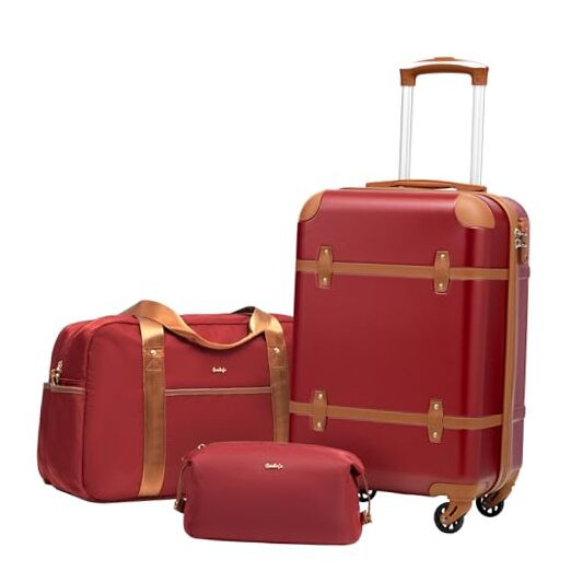 3-Piece Luggage Set with Carry-On Spinner Suitcases in Vibrant Red