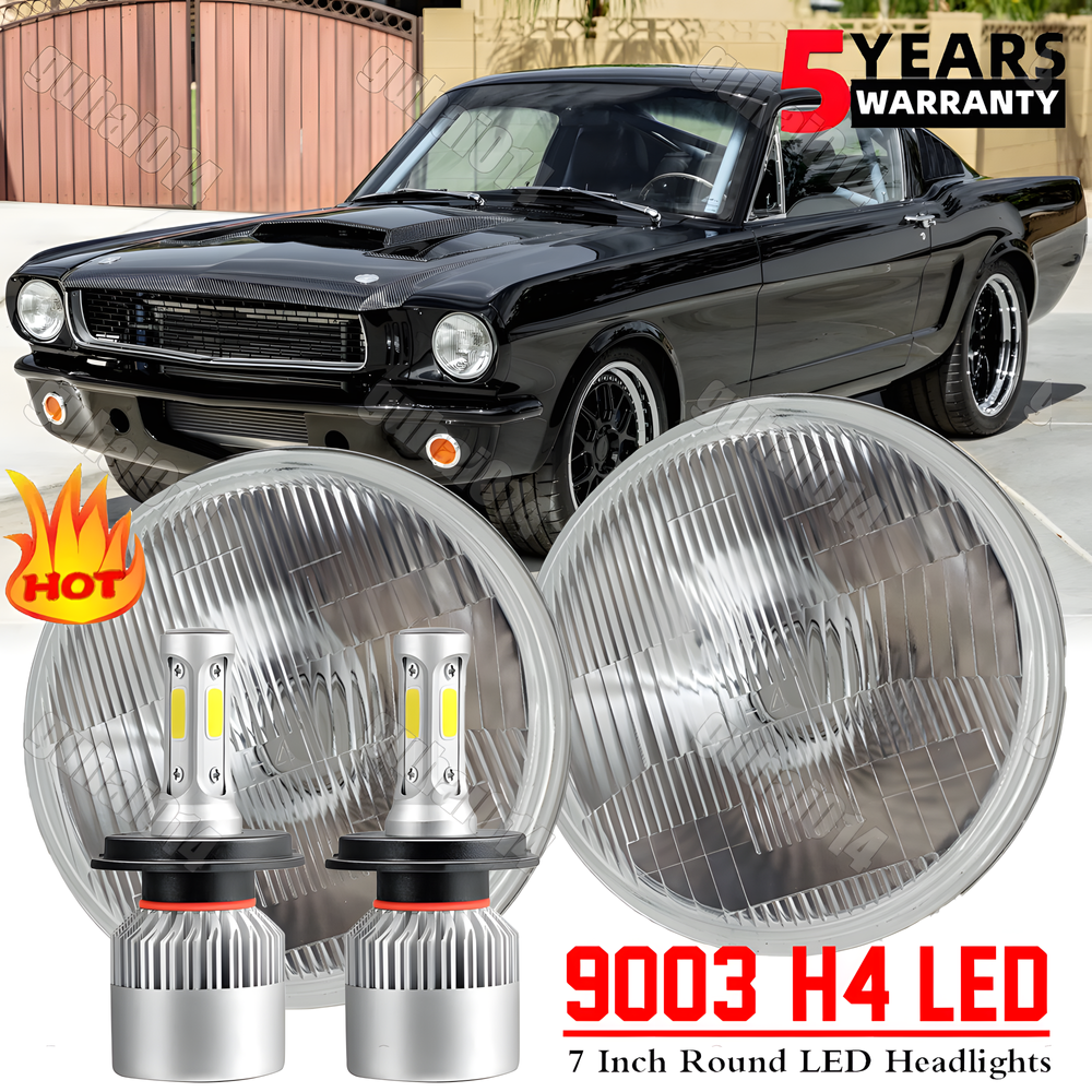 Pair For 1965 -1973 Ford Mustang 7 Inch Round Led Headlights Hi/Lo Beam