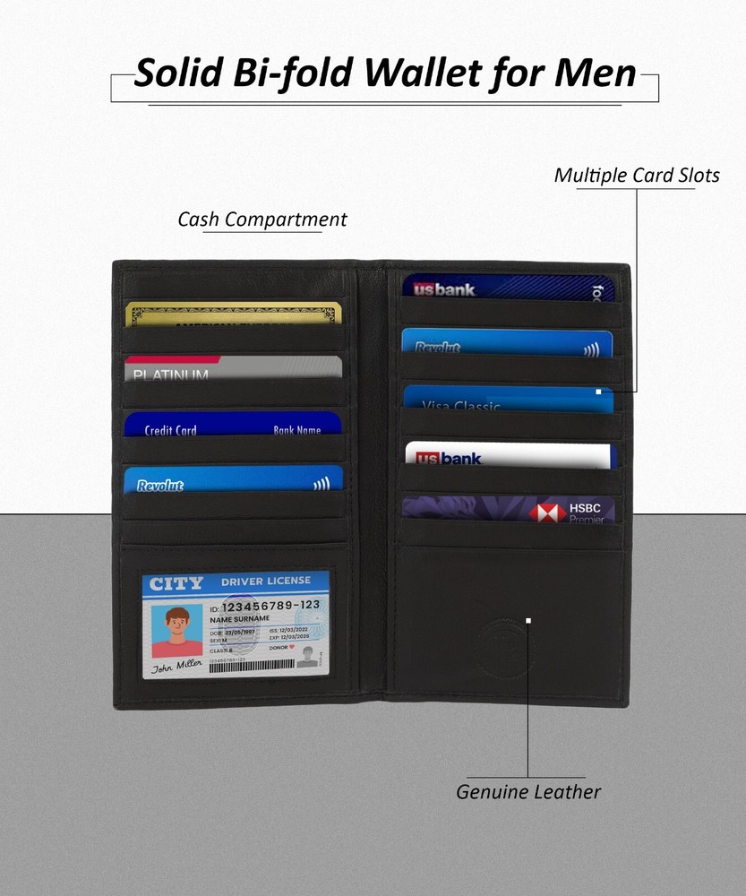 Black Leather Tall Credit Card Wallet – Holds 19 Cards – Great Gift Idea-image