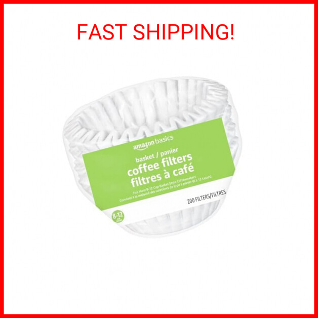 Amazon Basics Basket Coffee Filters for 8-12 Cup Coffee Makers, White, 200 Count