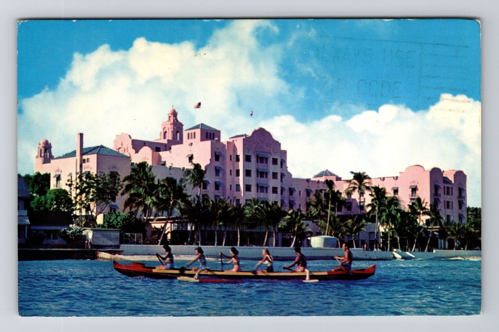 Waikiki HI-Hawaii, Outrigger Canoeing, Scenic View, Vintage Postcard