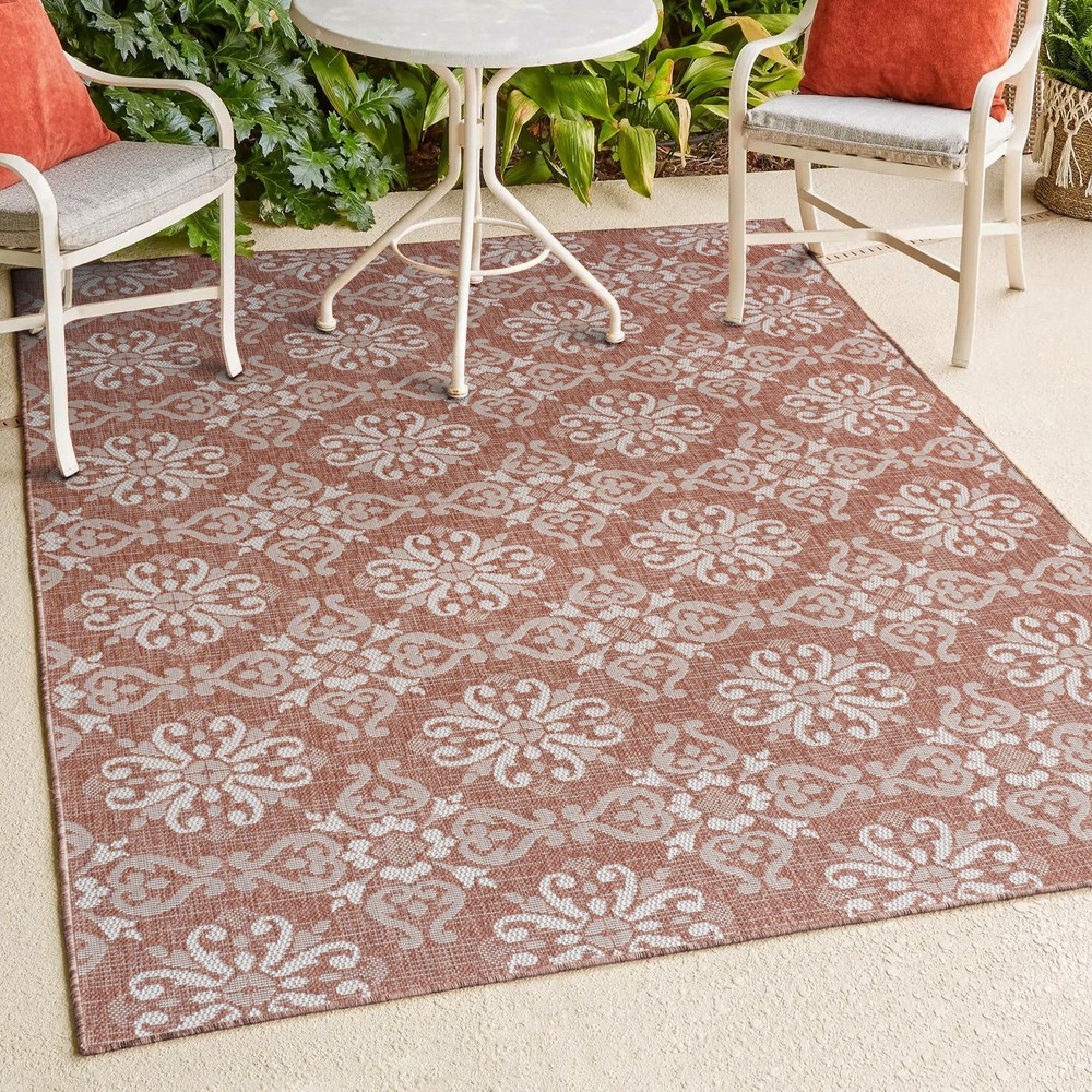 Jonathan Y Tuscan Sun 4x6 Floral Indoor Outdoor Rug in Salmon Cream