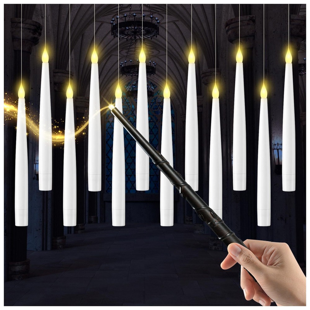 Prerish12PCS Floating Candles with Wand, Flickering Warm Light Taper LED Flam...