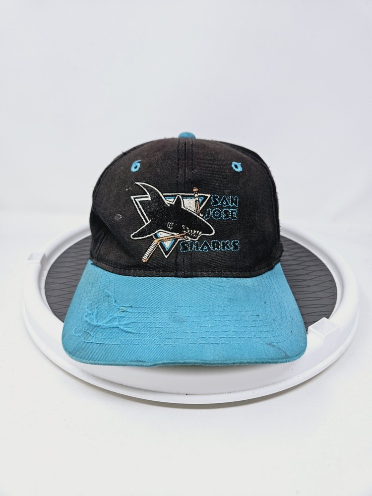 VTG San Jose Sharks 90’s Old School Logo Blockhead SnapBack Hat NHL Distressed