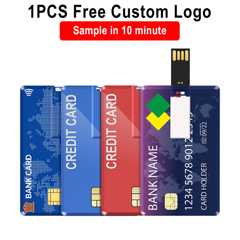 Credit Card USB 2.0 Flash Drive Free Logo Plastic Pen Drive 64G 32G Memory Stick-image
