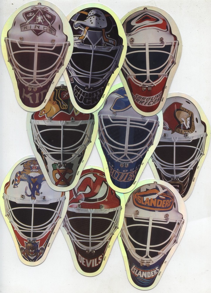 Lot of 12 Early 2000's NHL  Logo Goalie Masks Vending Machine Holo Stickers