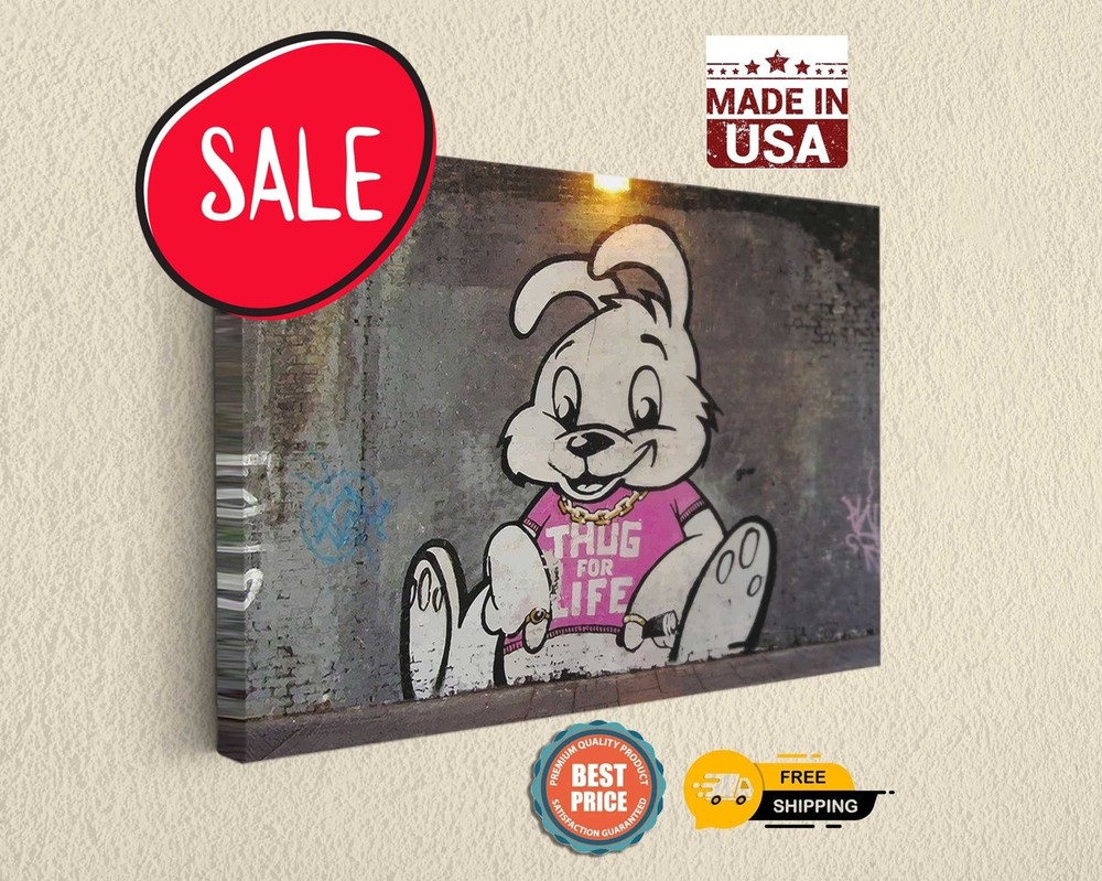 Thug Bunny Banksy Inspired Canvas Print, Ready to Hang, Home Décor