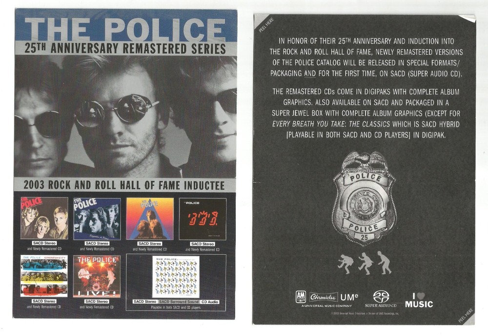 Sting THE POLICE Rare VINTAGE 2003 PROMO Vinyl STICKER DECAL5x7 for reissue CD