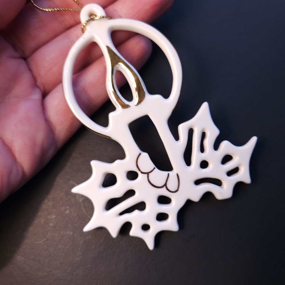 Lenox 3.5-inch Porcelain Christmas Ornament with Yuletide Candle and Holly Design