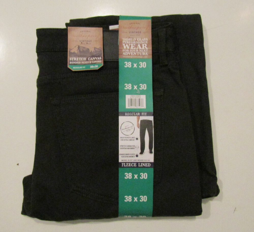 WEATHERPROOF Moon Shadow Stretch Canvas Pants Bonded Fleece Lined 36 W 32 L