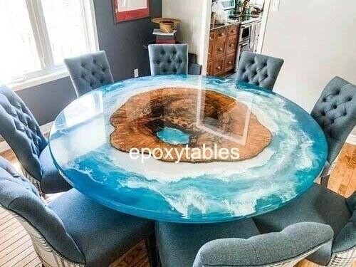 Custom Ocean Resin Epoxy Dining Table Handmade for Home or Hotel Decor-image
