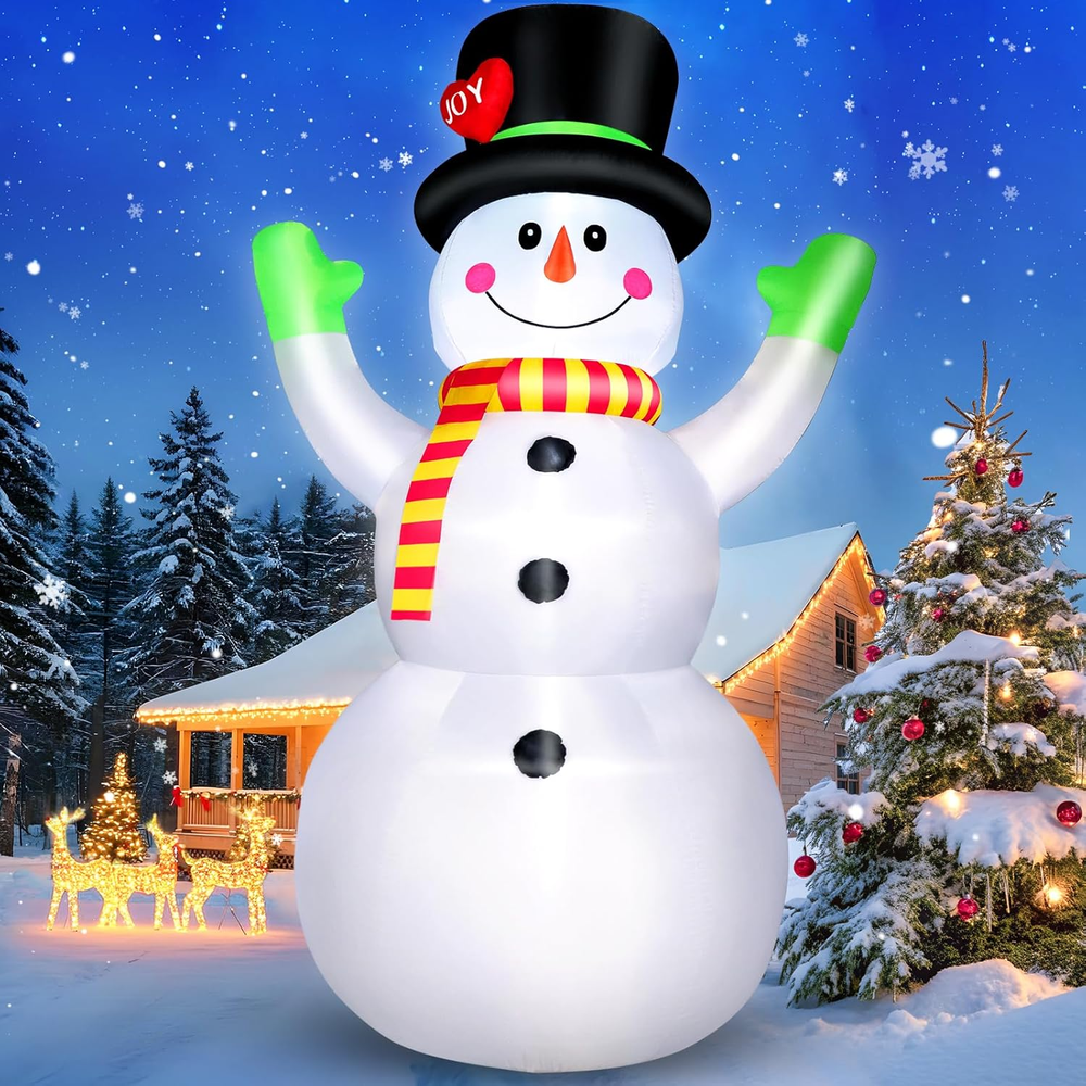 10FT Christmas Inflatables Snowman Magic Hat 2025 NEW LED Outdoor Decoration
