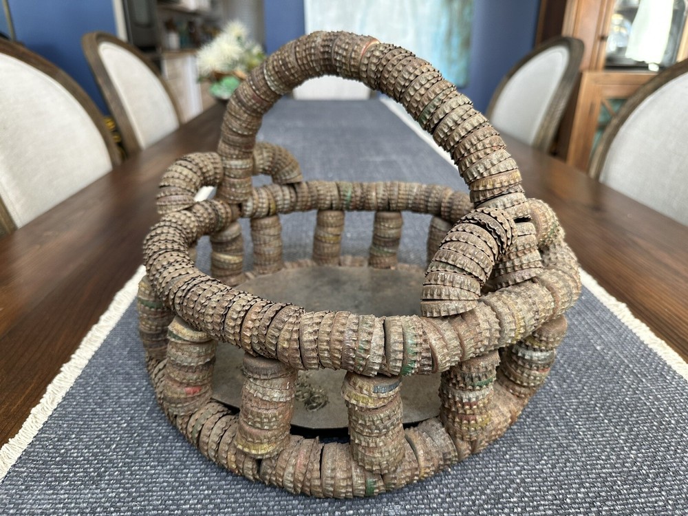 Vintage Bottle Cap Basket Tramp Art Antique Outsider