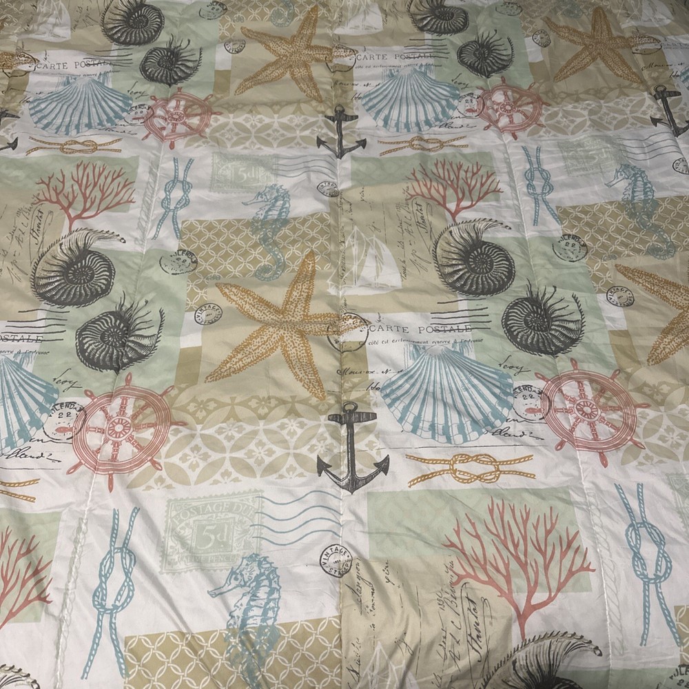 Ocean View Reversible King Comforter with Seashell & Coral Design