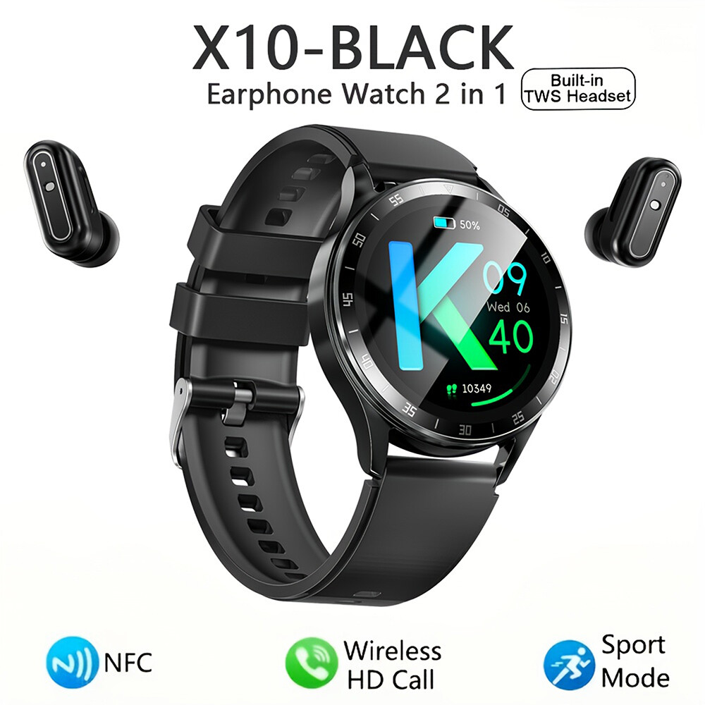 2-in-1 Sports Smartwatch with Bluetooth Earbuds for iOS Android Phones