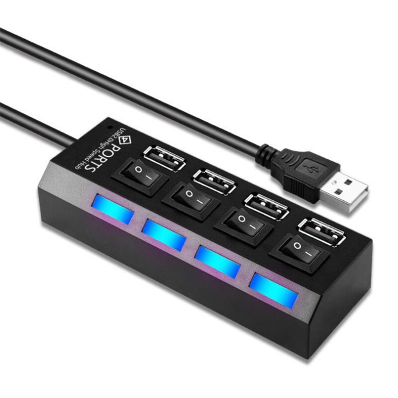 Fast Data Transfer USB Splitter 4-port USB 2.0 Hub LED Lights Individual