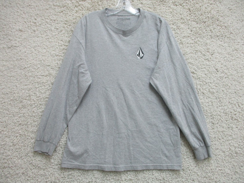 Volcom Shirt Large Adult Gray Casual Long Sleeve Logo Crew Neck Cotton Mens L